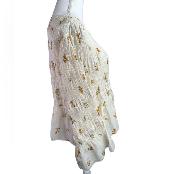Rebecca Taylor Ines Smocked Blouse Floral Cream Top Size S - Picture 10 of 15